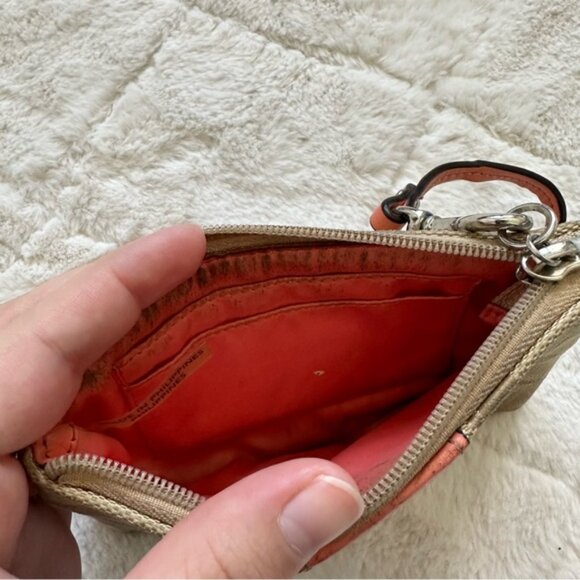Coach | Signature Peach Leather Stripe | Wristlet - Picture 5 of 12